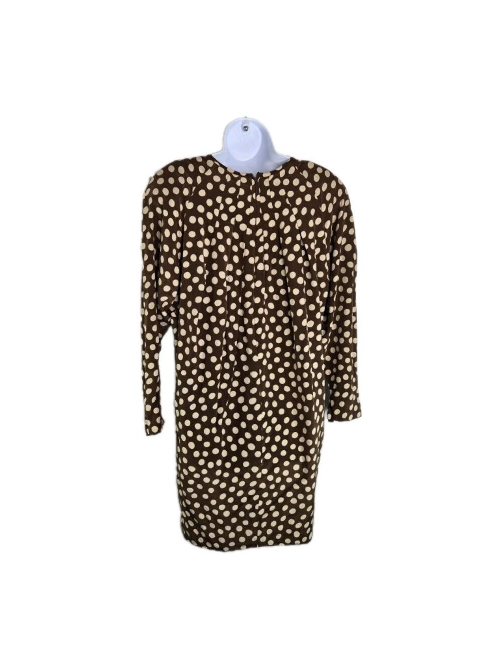 Vtg 80s Nipon Boutique Brown Polka Dot Silk Dress